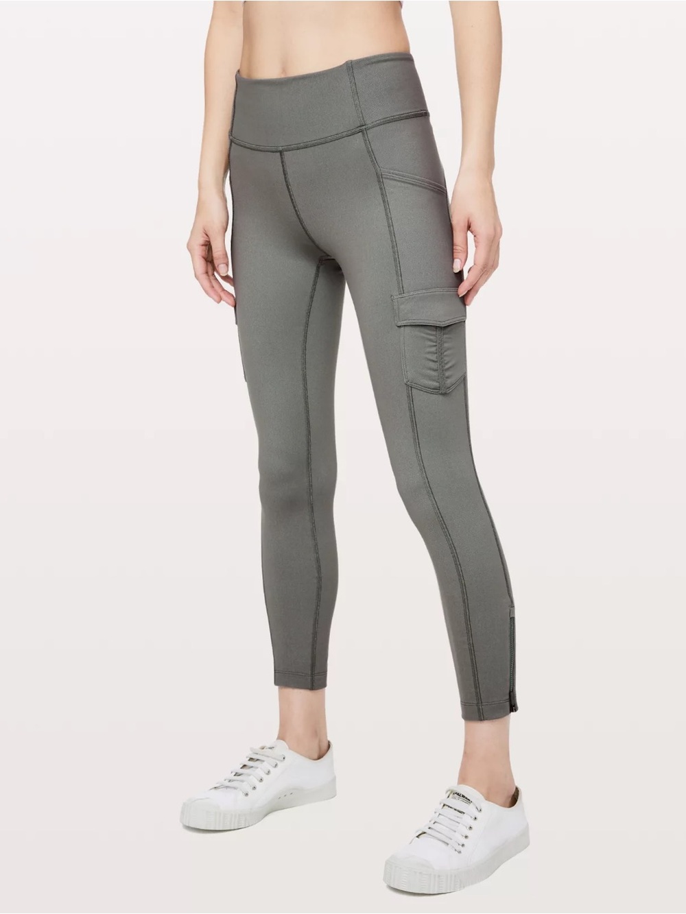 Lululemon Scenic Route 7/8 Leggings Sage Grey High Rise Yoga Pocket Zipper